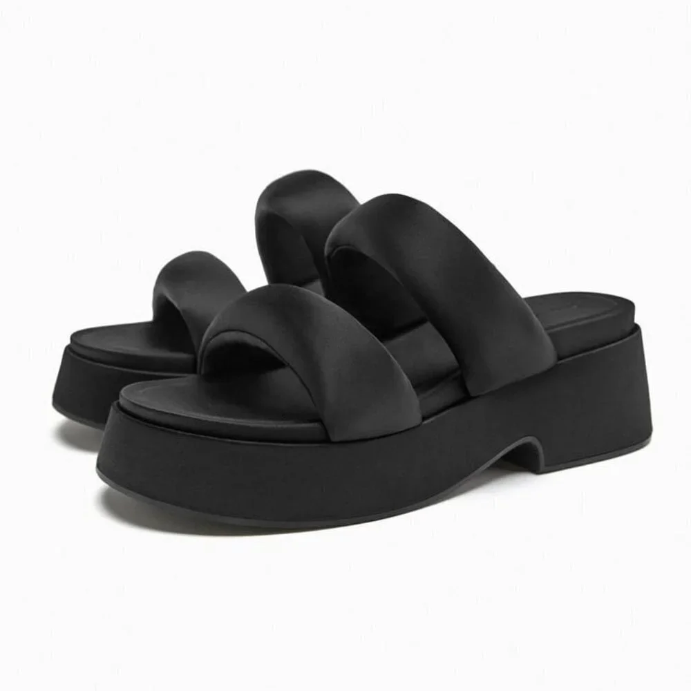 ZARA PADDED STRAP FLATFORM SANDALS BLACK SIZE 8 | 1344/110 - Picture 1 of 14